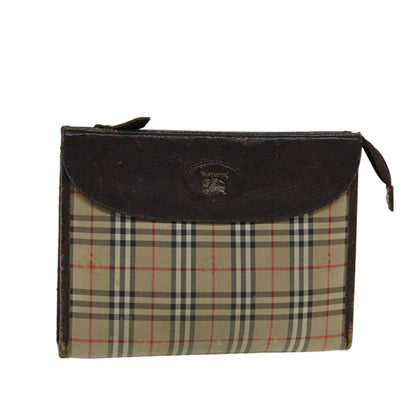 Luxury BurberrySs Nova Check Clutch Bag Canvas Beige Auth 81657