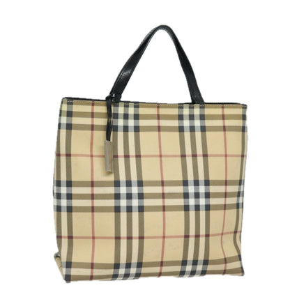 Luxury Burberry Nova Check Hand Bag PVC Leather Beige Auth 81673