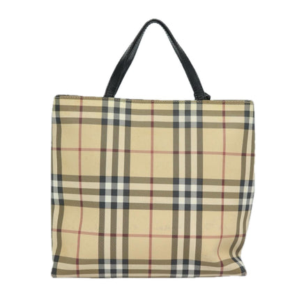 Luxury Burberry Nova Check Hand Bag PVC Leather Beige Auth 81673