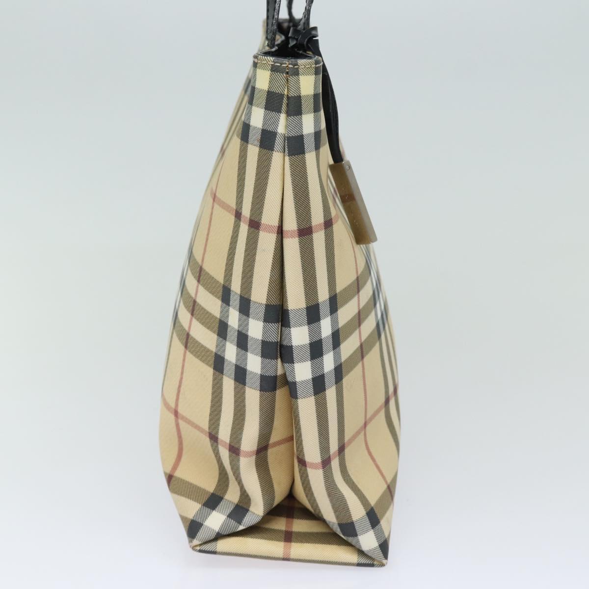 Luxury Burberry Nova Check Hand Bag PVC Leather Beige Auth 81673