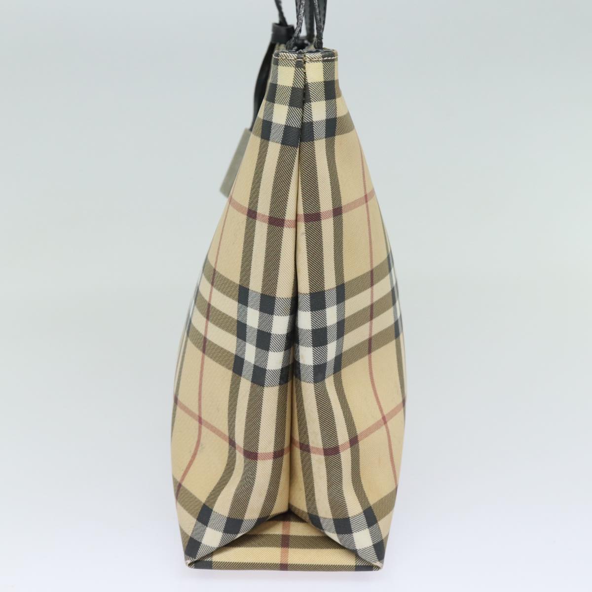 Luxury Burberry Nova Check Hand Bag PVC Leather Beige Auth 81673