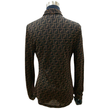 FENDI Long sleeve shirt Rayon, Nylon, Polyester Brown Zucca FF Pattern Women