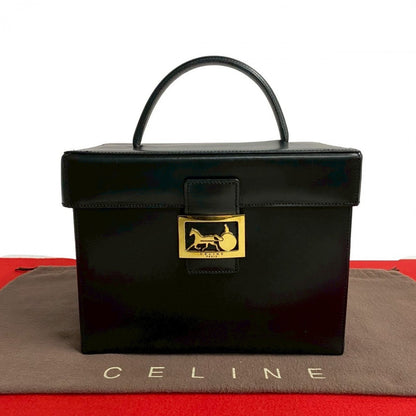 CELINE Handbag leather black logo carriage Metal Women