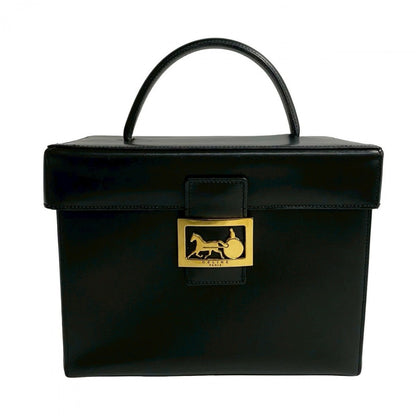 CELINE Handbag leather black logo carriage Metal Women