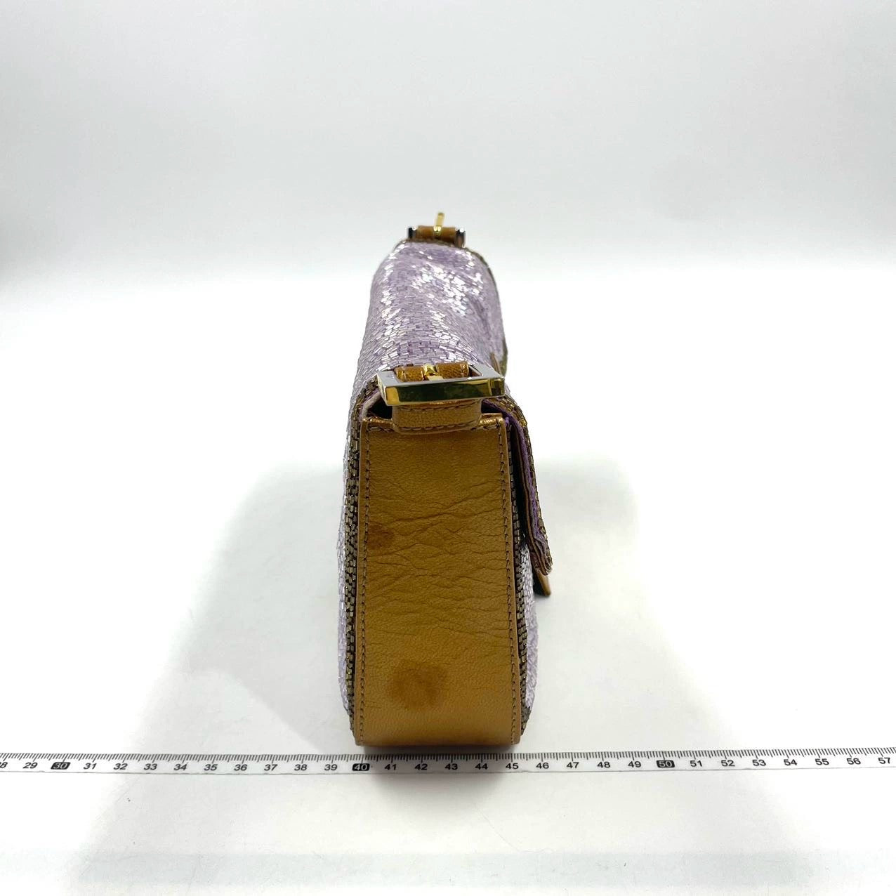 FENDI Baguette Lilac Purple Glitter beads and Gold Leather