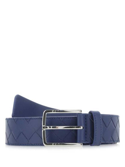 Luxury Bottega Veneta Intrecciato Leather Belt Blue