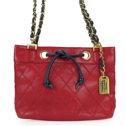 CHANEL Shoulder Bag lambskin Red Chain Bicolole