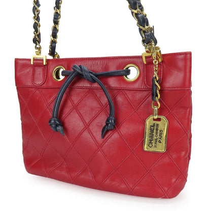 CHANEL Shoulder Bag lambskin Red Chain Bicolole