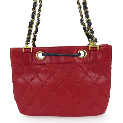 CHANEL Shoulder Bag lambskin Red Chain Bicolole