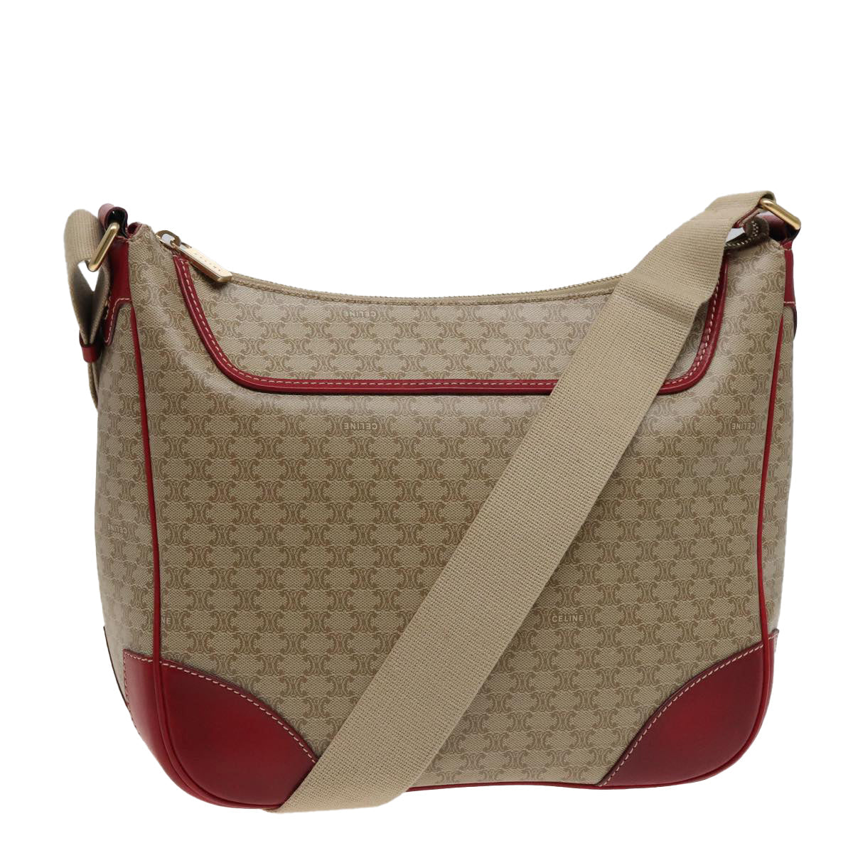 Luxury CELINE Macadam Canvas Shoulder Bag PVC Leather Beige Red  81863