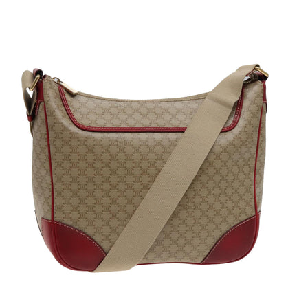 Luxury CELINE Macadam Canvas Shoulder Bag PVC Leather Beige Red  81863