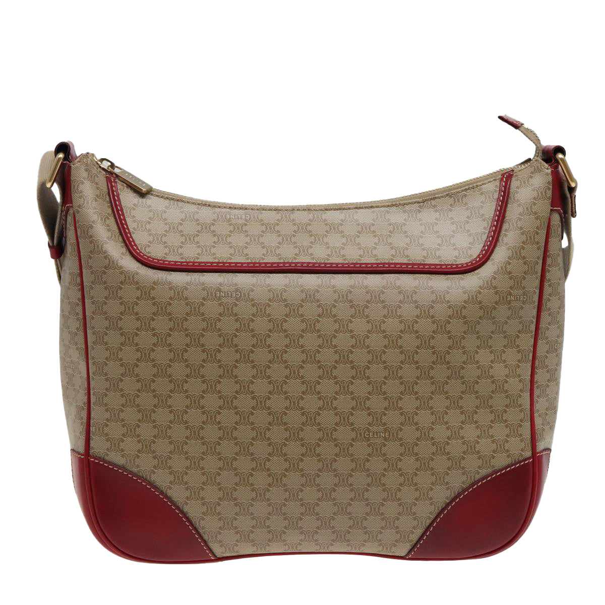 Luxury CELINE Macadam Canvas Shoulder Bag PVC Leather Beige Red  81863