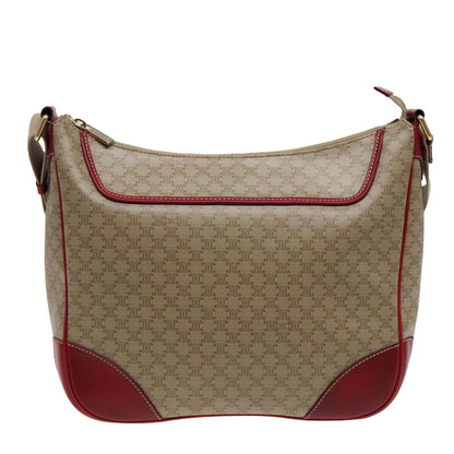 Luxury CELINE Macadam Canvas Shoulder Bag PVC Leather Beige Red  81863
