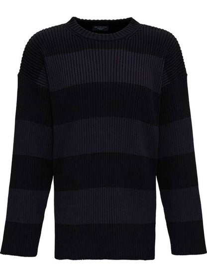 Luxury Balenciaga Trending 2025 Back BB Logo Stripe Cotton Knit Top Black