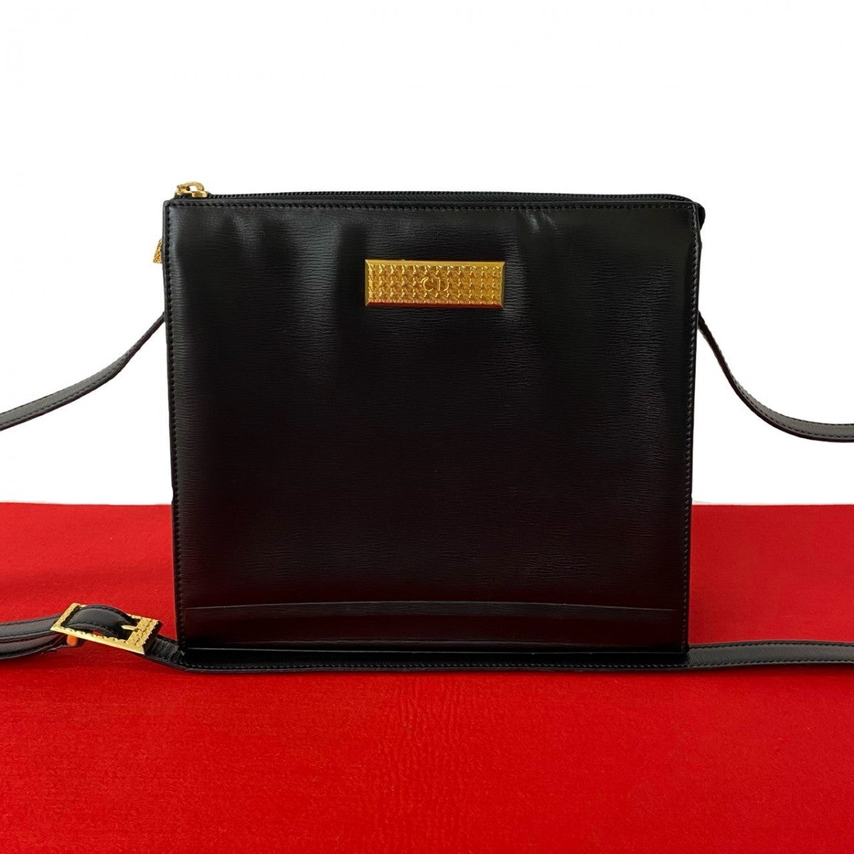 Dior Shoulder Bag leather black CD logo Metal Women