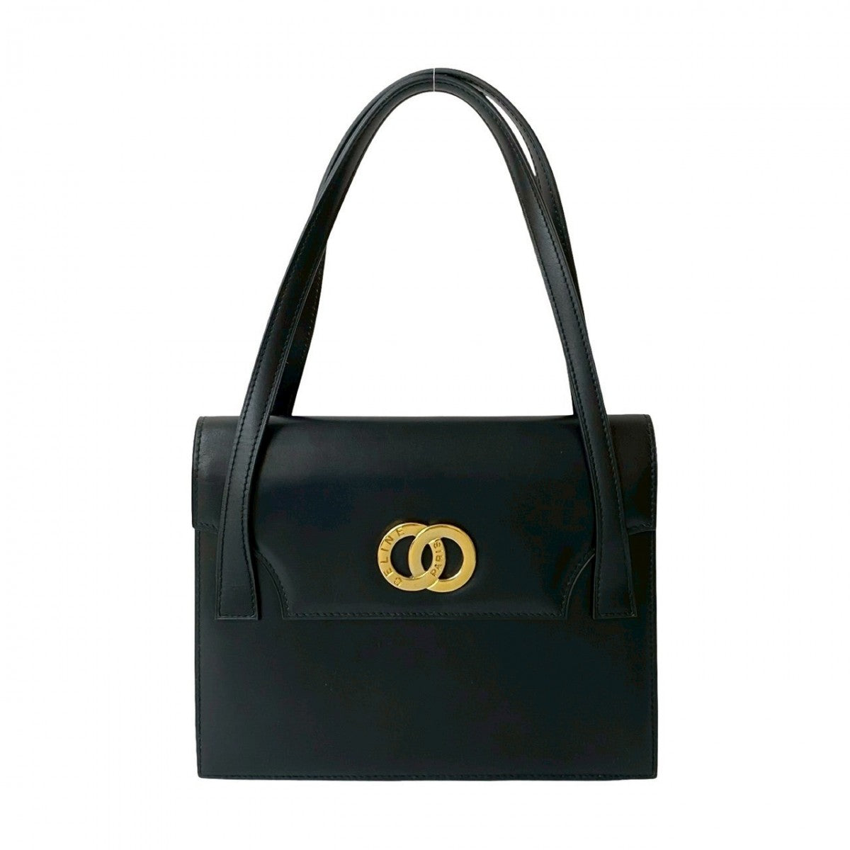 CELINE Handbag leather black Circle logo Metal Women