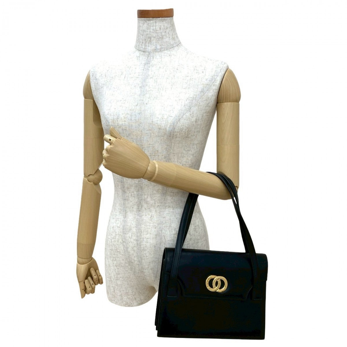 CELINE Handbag leather black Circle logo Metal Women