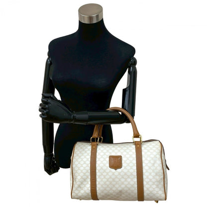 CELINE Handbag Leather, PVC white Macadam Blason Triomphe Pattern Women