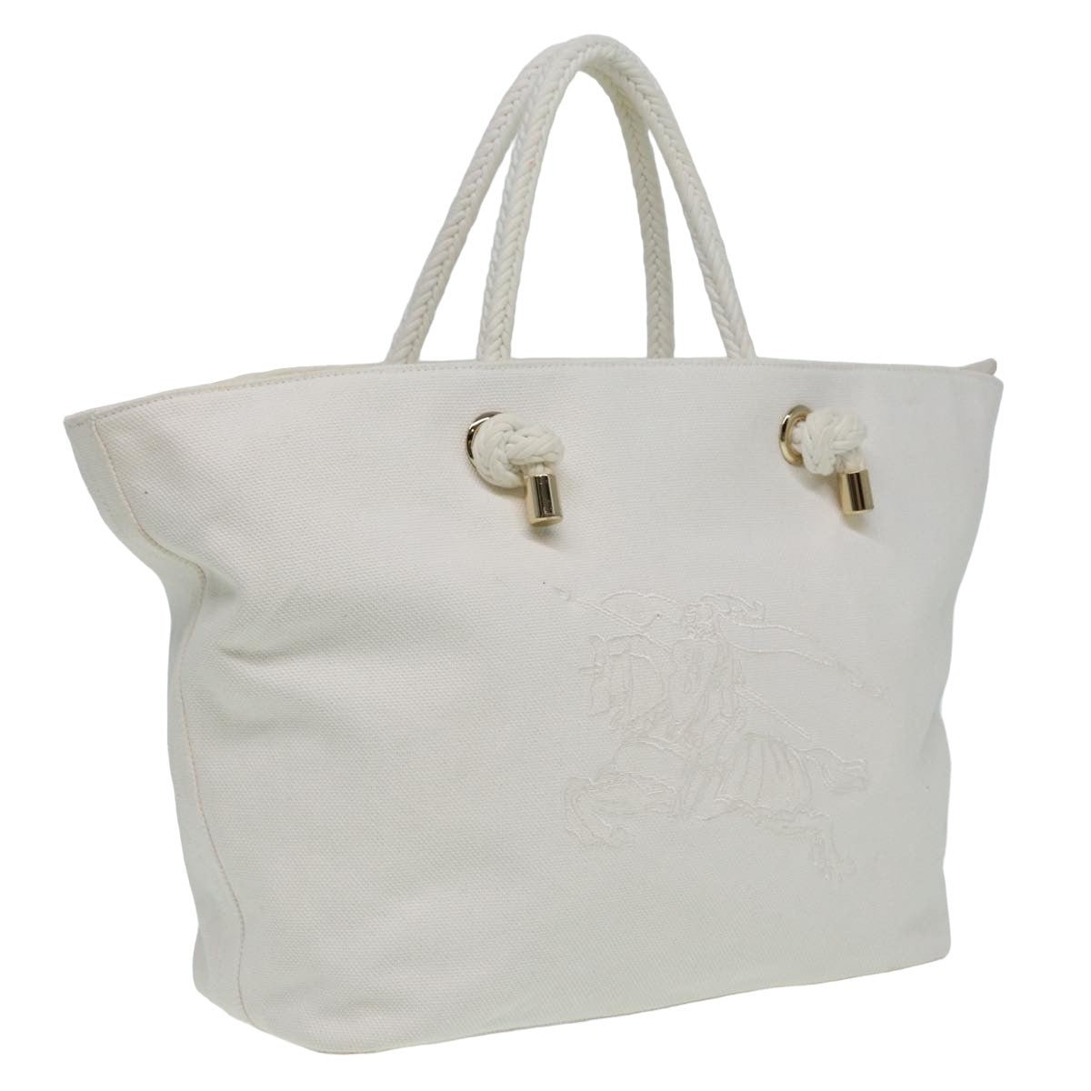 Luxury Burberry Tote Bag Canvas White Auth 81965
