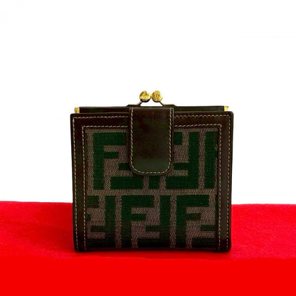 FENDI Bifold Wallet Canvas, Leather Brown Zucca FF Pattern Women