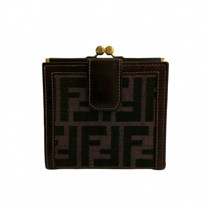 FENDI Bifold Wallet Canvas, Leather Brown Zucca FF Pattern Women