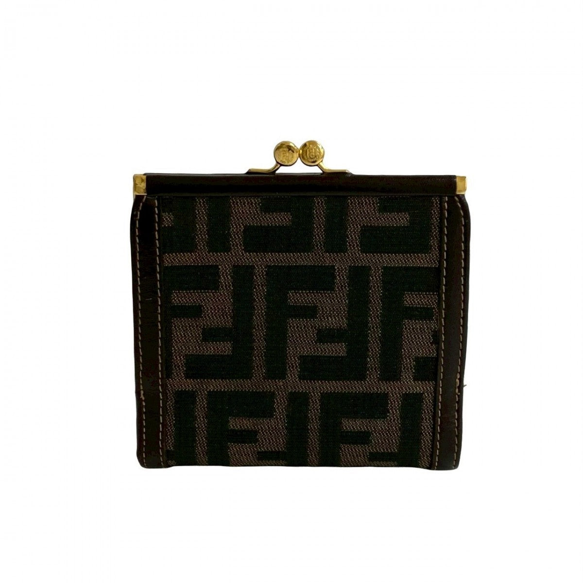 FENDI Bifold Wallet Canvas, Leather Brown Zucca FF Pattern Women
