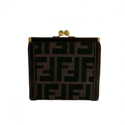 FENDI Bifold Wallet Canvas, Leather Brown Zucca FF Pattern Women