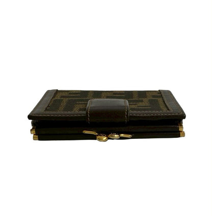 FENDI Bifold Wallet Canvas, Leather Brown Zucca FF Pattern Women