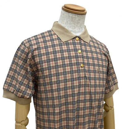 BURBERRY Short sleeve polo shirt cotton beige Nova check shadow horse logo button mens M