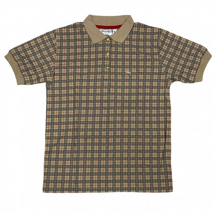 BURBERRY Short sleeve polo shirt cotton beige Nova check shadow horse logo button mens M