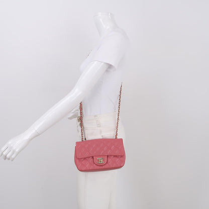 Chanel Classic Flap Rectangular Mini Pink Lambskin Leather Gold Hardware with Charms