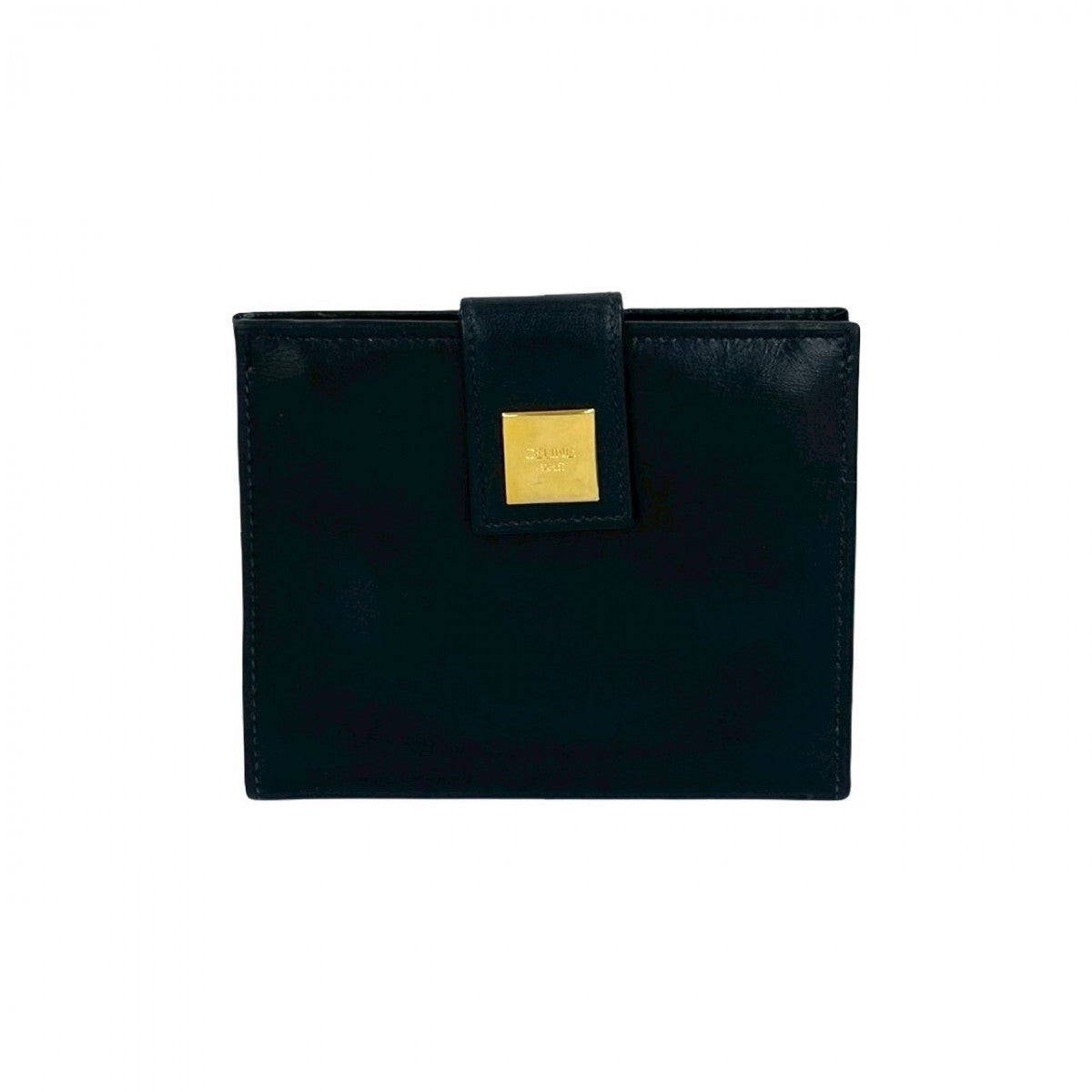 CELINE Bifold Wallet Calfskin, Leather Navy logo Metal Women(Unisex)