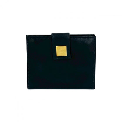 CELINE Bifold Wallet Calfskin, Leather Navy logo Metal Women(Unisex)