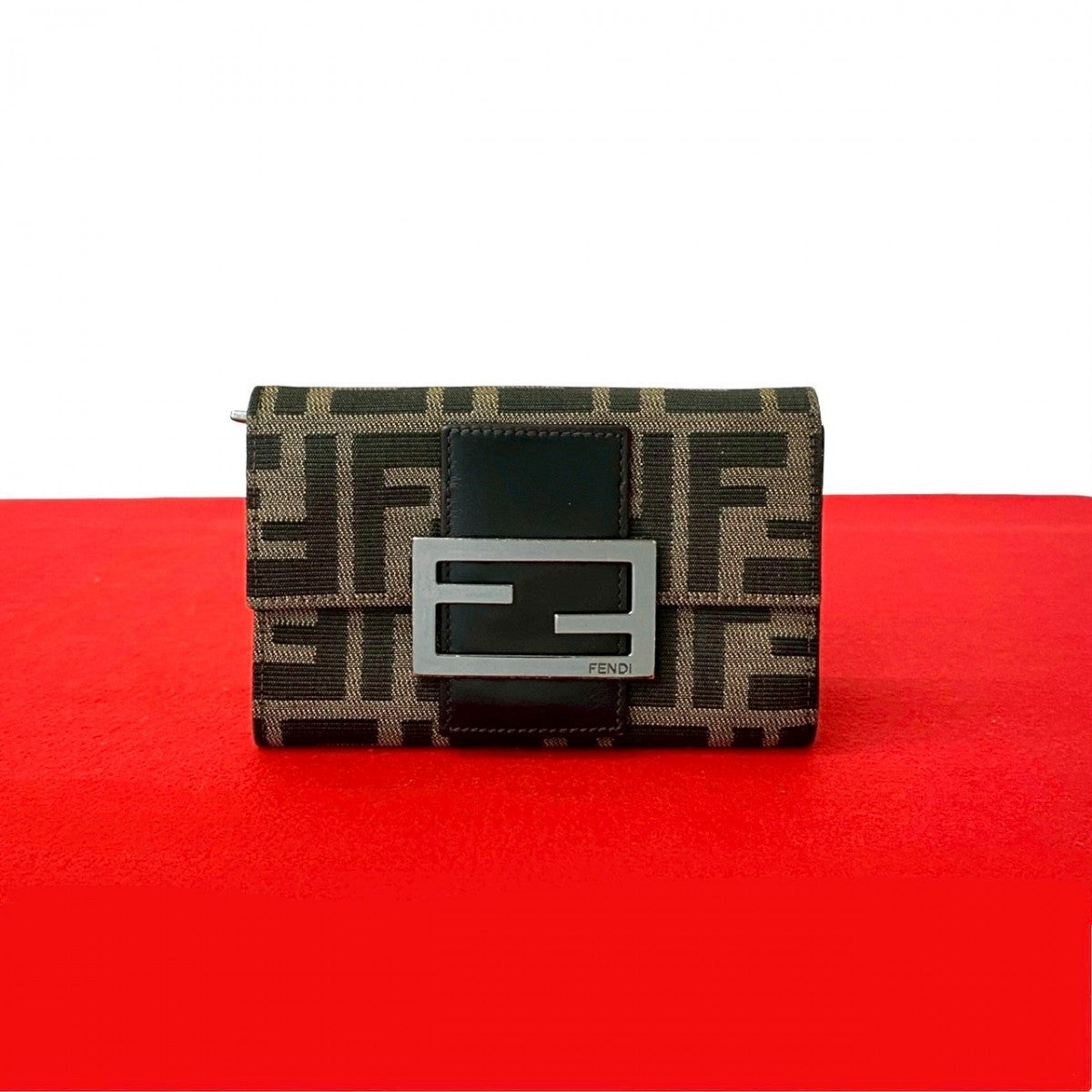 FENDI Bifold Wallet Canvas, Leather Brown Zucca FF logo Pattern Women