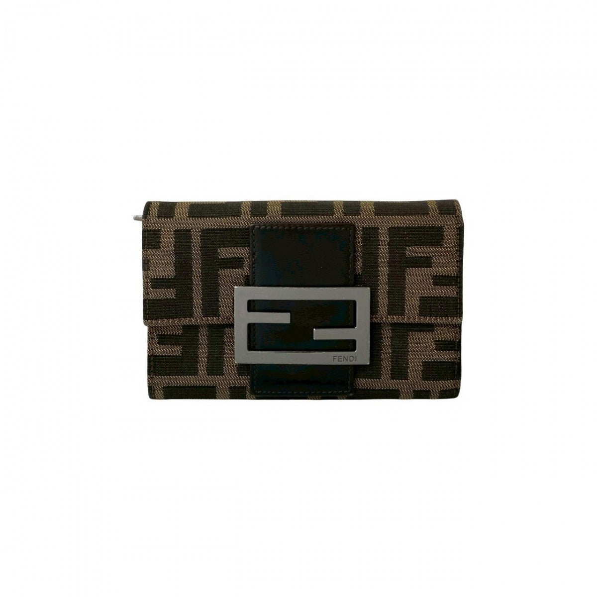 FENDI Bifold Wallet Canvas, Leather Brown Zucca FF logo Pattern Women