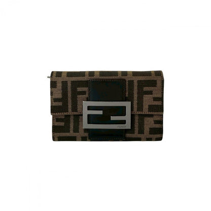 FENDI Bifold Wallet Canvas, Leather Brown Zucca FF logo Pattern Women