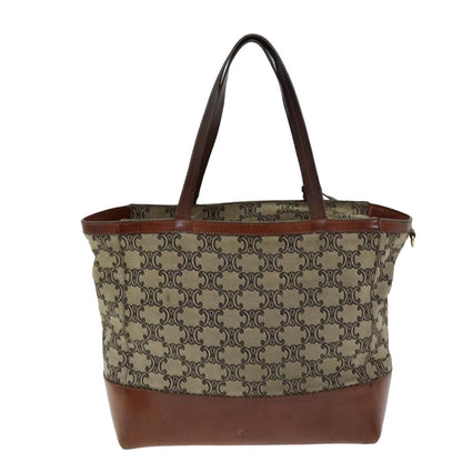 Luxury CELINE Triomphe Hand Bag Canvas Brown Auth 82167