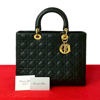 Dior Handbag leather black Cannage stitch Lady Dior Women