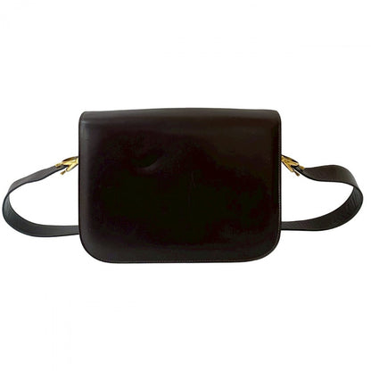 CELINE Shoulder Bag leather Brown logo carriage Metal Women
