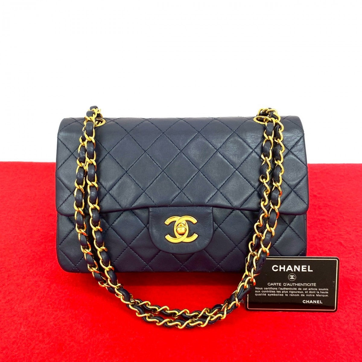 CHANEL Shoulder Bag lambskin Navy Matrasse