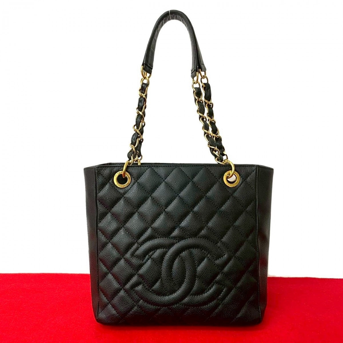 CHANEL Tote Bag Matt caviar skin black