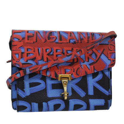 Luxury Burberry Shoulder Bag Graffiti Leather Red Blue Auth 82250A