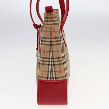 Luxury Burberry Nova Check Tote Bag Canvas Beige Red Auth 82269