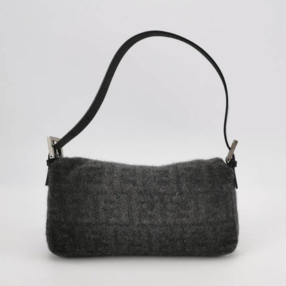 Fendi Baguette Bag Grey Wool Zucca Print Shoulder Bag