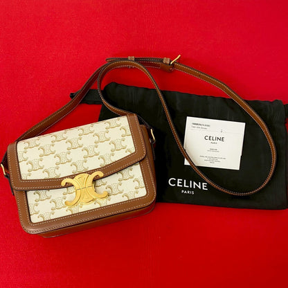 CELINE Shoulder Bag leather white Teen Triomphe