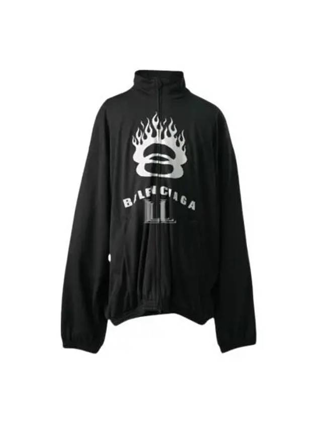 Luxury Balenciaga Trending 2025 Flame Print Zip-Up Jacket Black