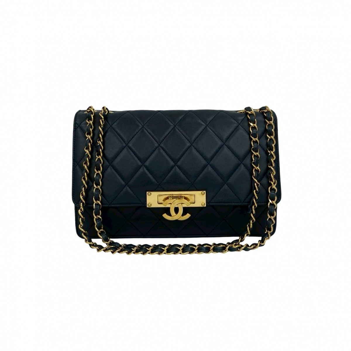 CHANEL Shoulder Bag lambskin Navy Matrasse