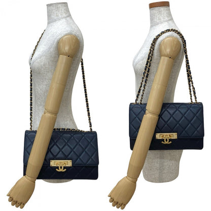 CHANEL Shoulder Bag lambskin Navy Matrasse