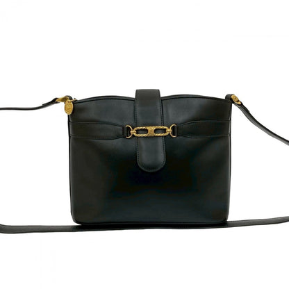 CELINE Shoulder Bag leather black Triomphe logo Metal Women