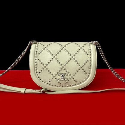 CHANEL Shoulder Bag leather white COCO Mark punching stitch Women